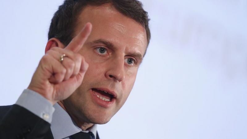 French independent presidential Emmanuel Macron speaks to students at Humboldt University